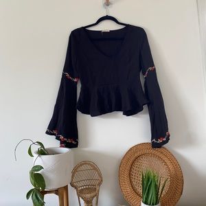 Miss Love Black Boho Blouse with Rose details